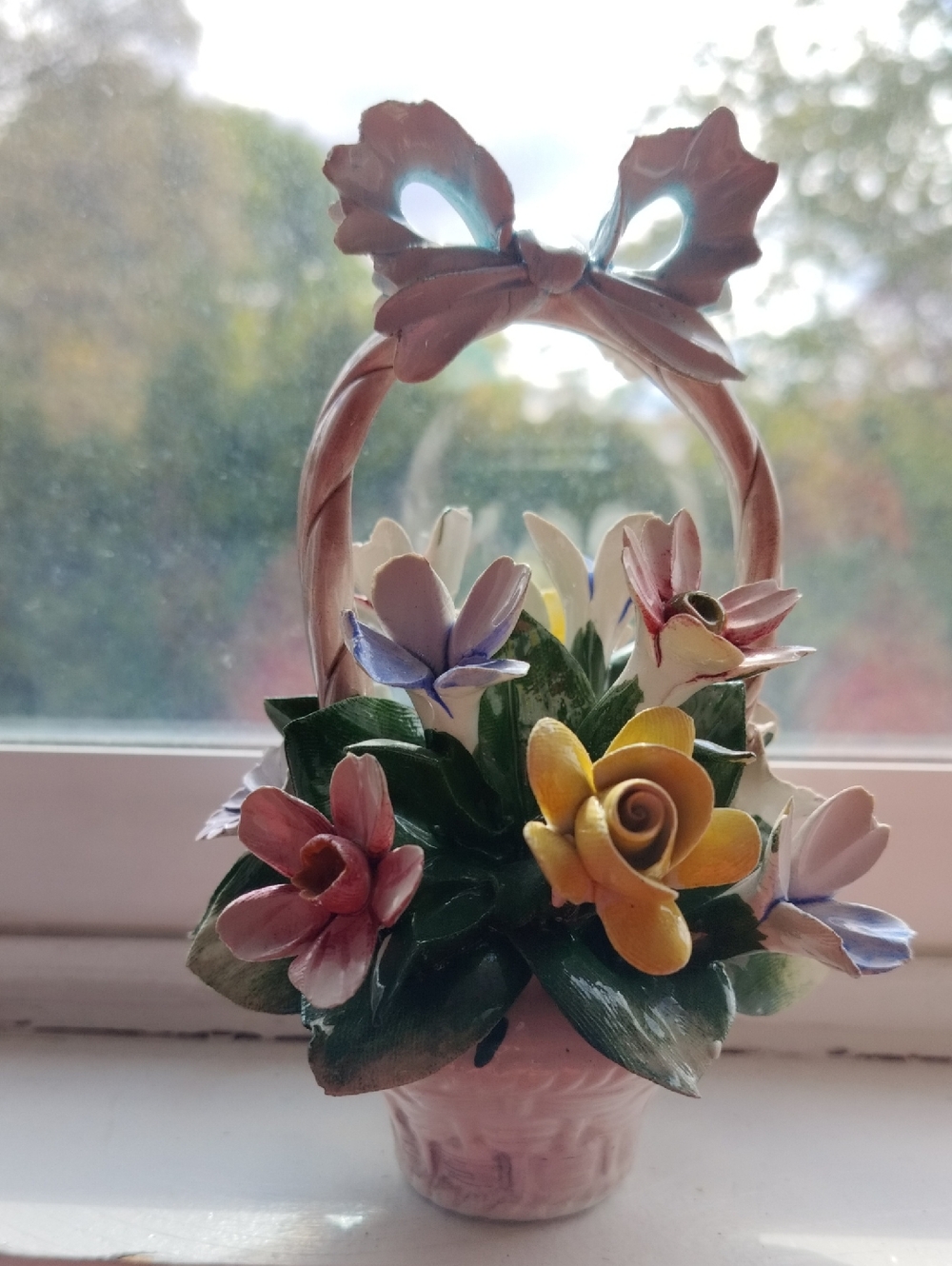 Hand-Painted Ceramic Flower Basket - Multicolor